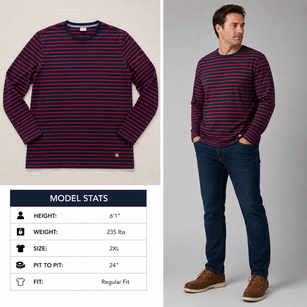 Brooks Brothers Mens XXL Long Sleeve Striped T-Shirt Navy Red Golden Fleece 1818